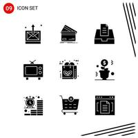 Collection of 9 Vector Icons in solid style Pixle Perfect Glyph Symbols for Web and Mobile Solid Icon Signs on White Background 9 Icons Creative Black Icon vector background