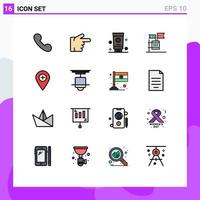 Mobile Interface Flat Color Filled Line Set of 16 Pictograms of marker location bath plus garbage Editable Creative Vector Design Elements