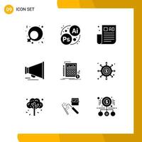 9 User Interface Solid Glyph Pack of modern Signs and Symbols of market financial marketing data motivation Editable Vector Design Elements