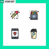 Mobile Interface Filledline Flat Color Set of 4 Pictograms of celebration cellphone holiday crayons heart Editable Vector Design Elements