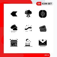 Mobile Interface Solid Glyph Set of 9 Pictograms of intersect cloud atom weather laboratory Editable Vector Design Elements