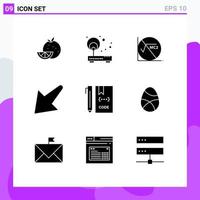 Solid Glyph Pack of 9 Universal Symbols of coding left router down education Editable Vector Design Elements