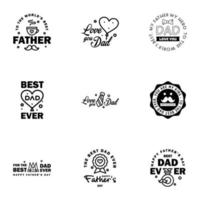 Happy fathers day 9 Black Typography set Vector typography Vintage lettering for greeting cards banners tshirt design You are the best dad Editable Vector Design Elements