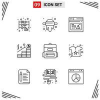 9 Icons Line Style Grid Based Creative Outline Symbols for Website Design Simple Line Icon Signs Isolated on White Background 9 Icon Set Creative Black Icon vector background