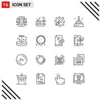 Set of 16 Modern UI Icons Symbols Signs for laboratory biology drawing technology download Editable Vector Design Elements