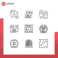 Pictogram Set of 9 Simple Outlines of price graphic flip fine arts design Editable Vector Design Elements