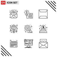 Pixle Perfect Set of 9 Line Icons Outline Icon Set for Webite Designing and Mobile Applications Interface Creative Black Icon vector background