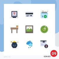 Group of 9 Flat Colors Signs and Symbols for photo camera calendar school chair Editable Vector Design Elements