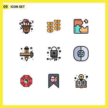 Set of 9 Modern UI Icons Symbols Signs for graphic draw app design puzzle Editable Vector Design Elements