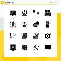 Pictogram Set of 16 Simple Solid Glyphs of nature camp investment adventure gadget Editable Vector Design Elements