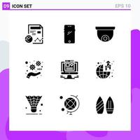 User Interface Pack of 9 Basic Solid Glyphs of computer seo android marketing planning Editable Vector Design Elements