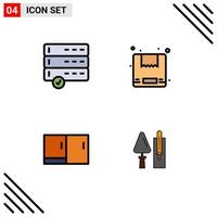 Group of 4 Modern Filledline Flat Colors Set for approve home appliances box cabinet brickwork Editable Vector Design Elements