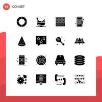 Group of 16 Solid Glyphs Signs and Symbols for dessert mobile archive mall folders Editable Vector Design Elements