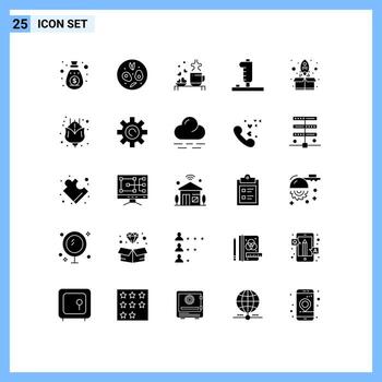 paquete de interfaz de usuario de 25 glifos sólidos básicos de dispositivos de copa de juego de cohete elementos de diseño vectorial editables de boda vector