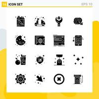 Collection of 16 Universal Solid Icons Icon Set for Web and Mobile Creative Black Icon vector background