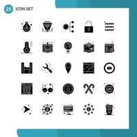 Mobile Interface Solid Glyph Set of 25 Pictograms of user interface lock dollar organization corporate Editable Vector Design Elements