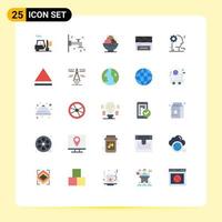 Pack of 25 Modern Flat Colors Signs and Symbols for Web Print Media such as business brain ice cream film flap clapper Editable Vector Design Elements