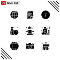 conjunto perfecto de píxeles de 9 iconos sólidos conjunto de iconos de glifo para el diseño de sitios web y la interfaz de aplicaciones móviles fondo de vector de icono negro creativo