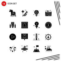 Collection of 16 Vector Icons in solid style Pixle Perfect Glyph Symbols for Web and Mobile Solid Icon Signs on White Background 16 Icons Creative Black Icon vector background