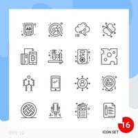 Modern Pack of 16 Icons Line Outline Symbols isolated on White Backgound for Website designing Creative Black Icon vector background