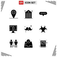 9 Icons Solid Style Grid Based Creative Glyph Symbols for Website Design Simple Solid Icon Signs Isolated on White Background 9 Icon Set Creative Black Icon vector background