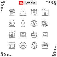 16 Icons Line Style Grid Based Creative Outline Symbols for Website Design Simple Line Icon Signs Isolated on White Background 16 Icon Set Creative Black Icon vector background