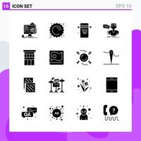 Set of 16 icons in solid style Creative Glyph Symbols for Website Design and Mobile Apps Simple Solid Icon Sign Isolated on White Background 16 Icons Creative Black Icon vector background