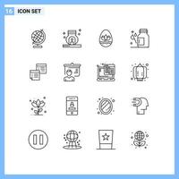 Universal Icon Symbols Group of 16 Modern Outlines of files medicine egg medical health Editable Vector Design Elements