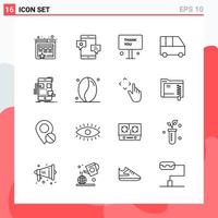 Collection of 16 Vector Icons in Line style Modern Outline Symbols for Web and Mobile Line Icon Sign Isolated on White Background 16 Icons Creative Black Icon vector background