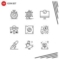 colección de 9 iconos vectoriales en estilo de línea símbolos de contorno perfecto de píxel para signos de icono de línea web y móvil sobre fondo blanco 9 iconos fondo de vector de icono negro creativo