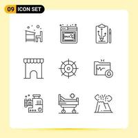 Group of 9 Outlines Signs and Symbols for marketplace building online think strategy Editable Vector Design Elements