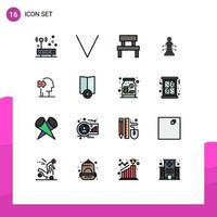 Pictogram Set of 16 Simple Flat Color Filled Lines of psychology game furniture strategy chess Editable Creative Vector Design Elements