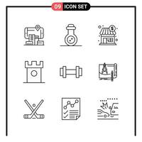 Set of 9 Line Style Icons for web and mobile Outline Symbols for print Line Icon Signs Isolated on White Background 9 Icon Set Creative Black Icon vector background