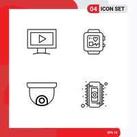 Pack of 4 creative Filledline Flat Colors of monitor chip medical camera memory Editable Vector Design Elements