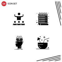 4 User Interface Solid Glyph Pack of modern Signs and Symbols of encourage data mentorship schedule head Editable Vector Design Elements