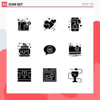 Pack of 9 Modern Solid Glyphs Signs and Symbols for Web Print Media such as chat love mobile cake news Editable Vector Design Elements