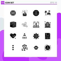 Mobile Interface Solid Glyph Set of 16 Pictograms of check gallery basketball sofa lump Editable Vector Design Elements