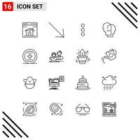 Set of 16 Modern UI Icons Symbols Signs for ux media phone element empathy Editable Vector Design Elements