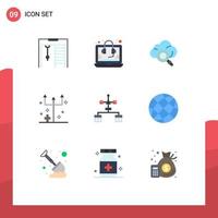 User Interface Pack of 9 Basic Flat Colors of coding app research trident halloween trident Editable Vector Design Elements