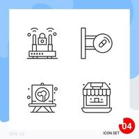 Modern Pack of 4 Icons Line Outline Symbols isolated on White Backgound for Website designing Creative Black Icon vector background