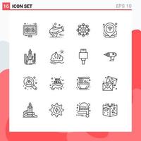 Set of 16 Commercial Outlines pack for design connection learning location check in Editable Vector Design Elements