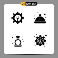 4 Black Icon Pack Glyph Symbols Signs for Responsive designs on white background 4 Icons Set Creative Black Icon vector background