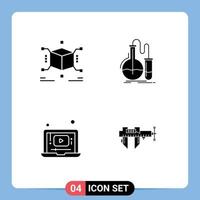 Modern Set of 4 Solid Glyphs and symbols such as cube laptop box flask player Editable Vector Design Elements