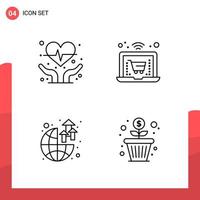 Pack of 4 Universal Outline Icons for Print Media on White Background Creative Black Icon vector background