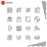 Collection of 16 Vector Icons in Line style Pixle Perfect Outline Symbols for Web and Mobile Line Icon Signs on White Background 16 Icons Creative Black Icon vector background