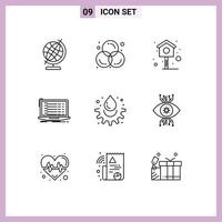 Set of 9 Modern UI Icons Symbols Signs for water laptop bird developer app Editable Vector Design Elements