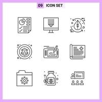 9 Icons in Line Style Outline Symbols on White Background Creative Vector Signs for Web mobile and Print Creative Black Icon vector background