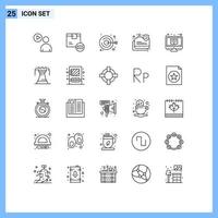 Group of 25 Lines Signs and Symbols for learning protection shop data secure handicraft Editable Vector Design Elements