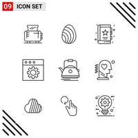 Pixle Perfect Set of 9 Line Icons Outline Icon Set for Webite Designing and Mobile Applications Interface Creative Black Icon vector background