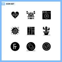 Mobile Interface Solid Glyph Set of 9 Pictograms of home settings mother gear web Editable Vector Design Elements